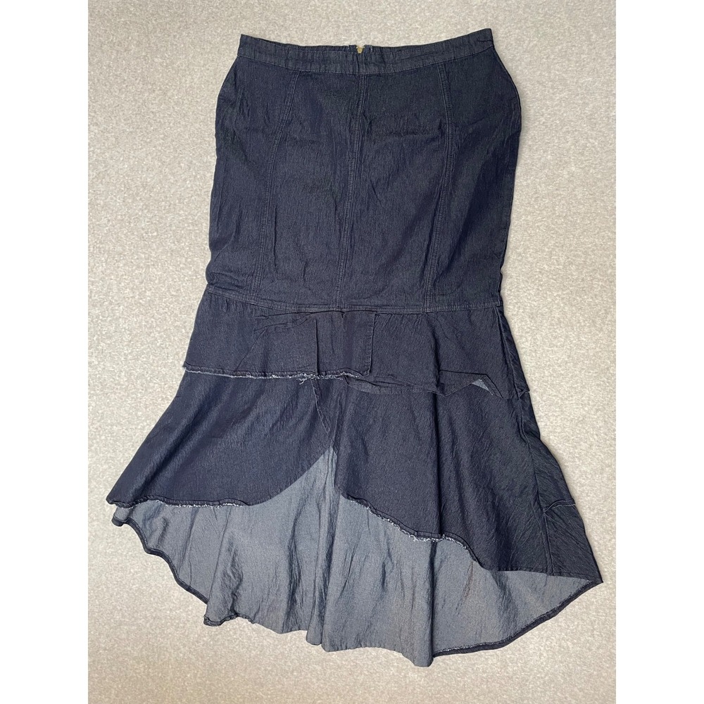 Chambray High Low Skirt Tiered Touch Me 2X Trumpet Stretch Cotton Blend